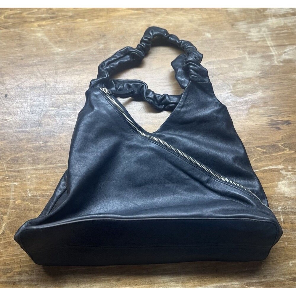Vince Camuto Hobo Genuine Black Leather Bag Purse  Scrunchy  Handles